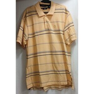 Izod Men's Yellow/Blue Stripe Short Sleeve Golf Polo Shirt Large Cotton Preppy